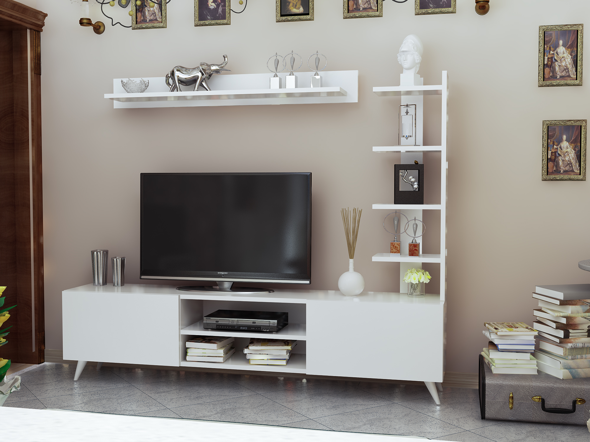 Decorotika Viona 63 Wide Tv Stand And, Entertainment Center With Side Shelves