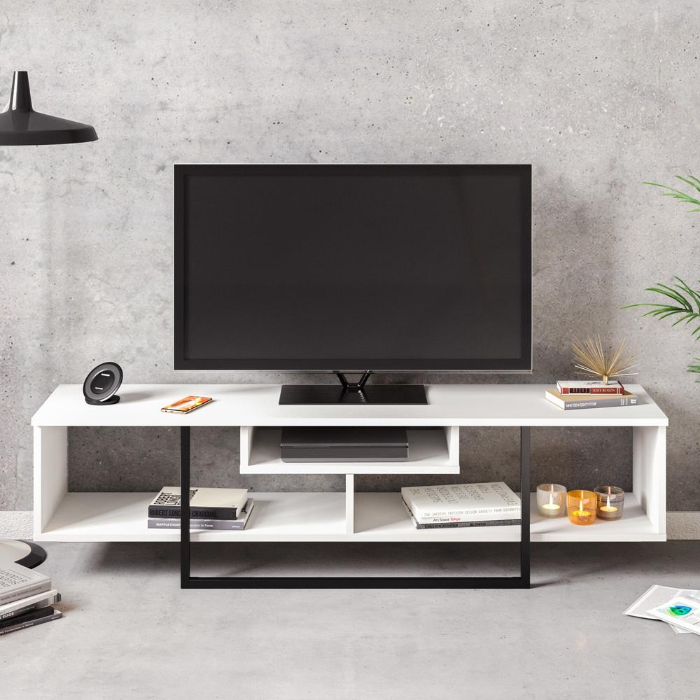 Decorotika Asal 59'' Wide TV Stand and Media Console for TVs up to 68'' with Open Shelves - White & Black