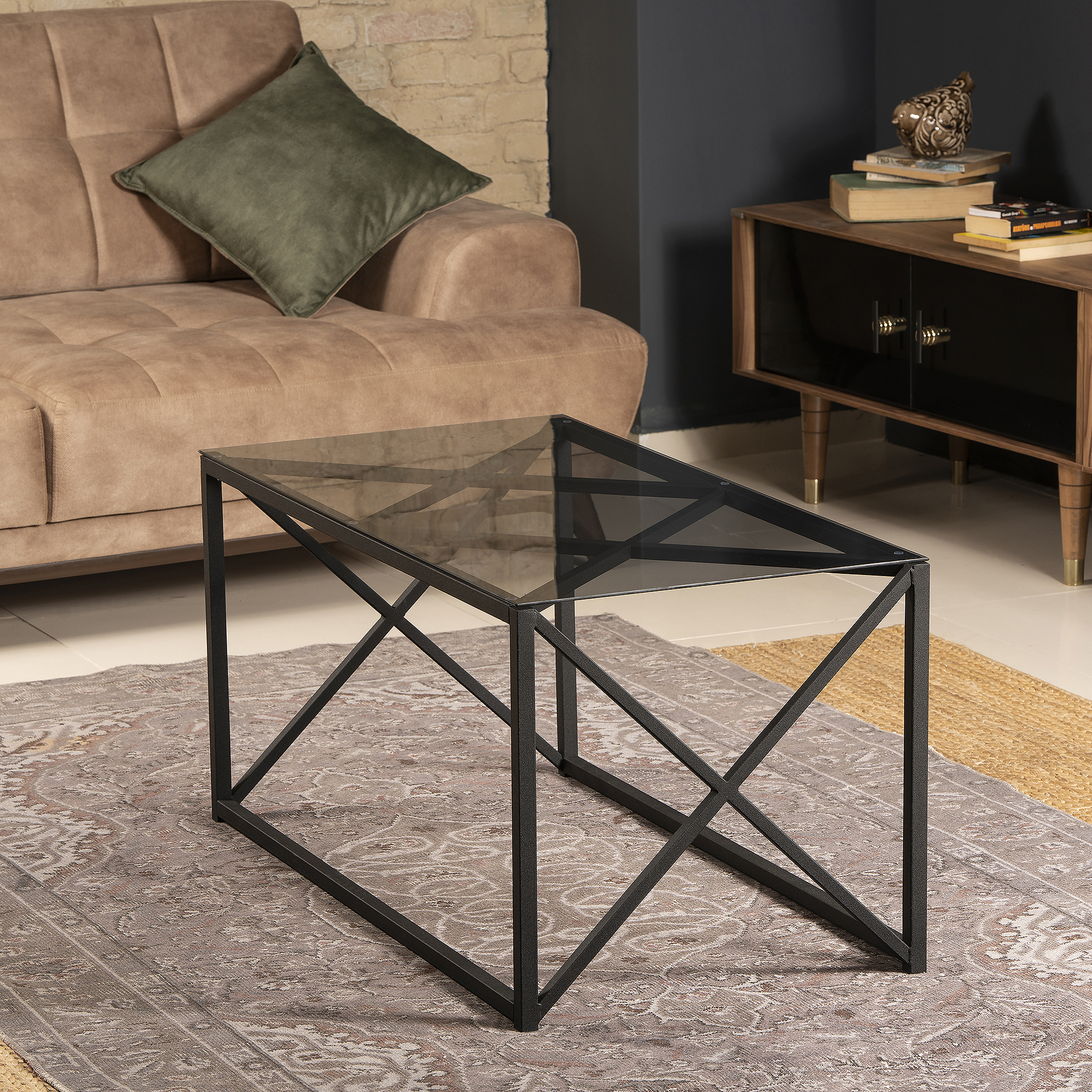 Decorotika Iliomer 37 Wide Metal Tempered Glass Coffee Table Black