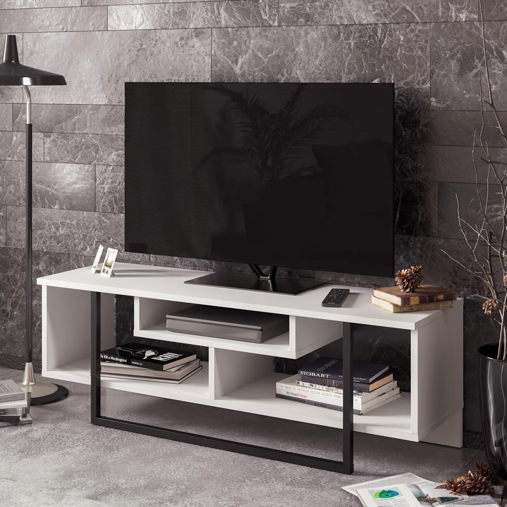 Decorotika Asal 47'' Wide TV Stand and Media Console for TVs up to 55'' with Open Shelves - White & Black