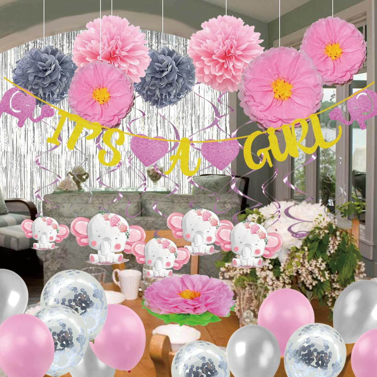 Forcemaxe Pink Elephant Baby Shower Decorations For Girl Party