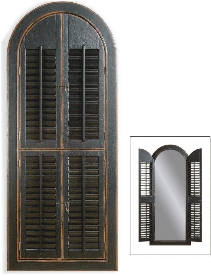 1st Avenue Large Rustic Vintage Arched Window Shutter Mirror Arched Window Shutter Mirror
