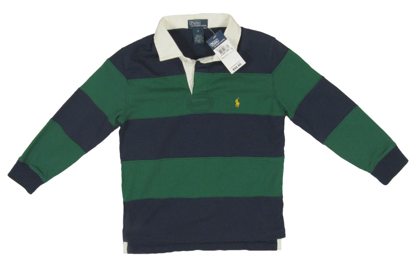 New Polo Ralph Lauren Little Boys Rugby, Navy And Green Rugby Shirt