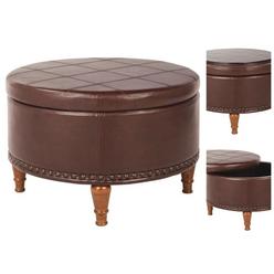 Ivory Tufted Storage Ottoman Bench With Nailhead Storage Furnishings Pu Leather Tail Ottoman Round Bench Tufted Nailhead Table Espresso