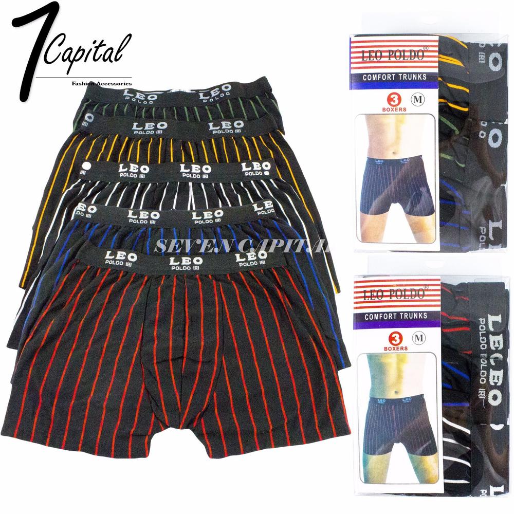 Leo Poldo 3 6 Mens Boxer Briefs Underwear Stretch Stripe Cotton Trunk