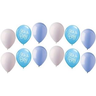12 Pc Baby Boy Script Inspired Latex Balloon Party Decoration Light Blue White