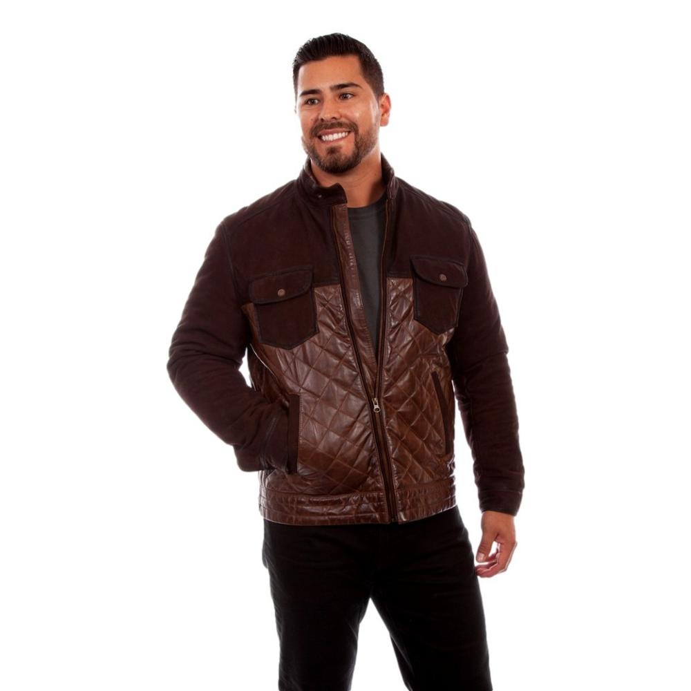 Scully Western Jacket Mens Quilted Leather Zip Front Chocolate F0_1073