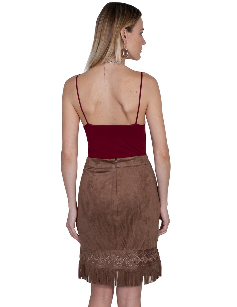 Scully Western Skirt Womens Fringe Embroidered Chocolate F0_HC252