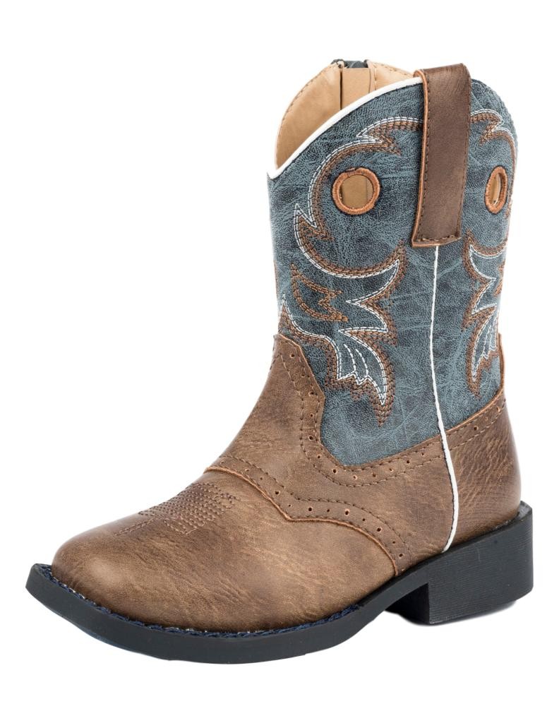 Roper Western Boots Boys Cowboy Zip Brown Blue 09-017-1224-2201 BR