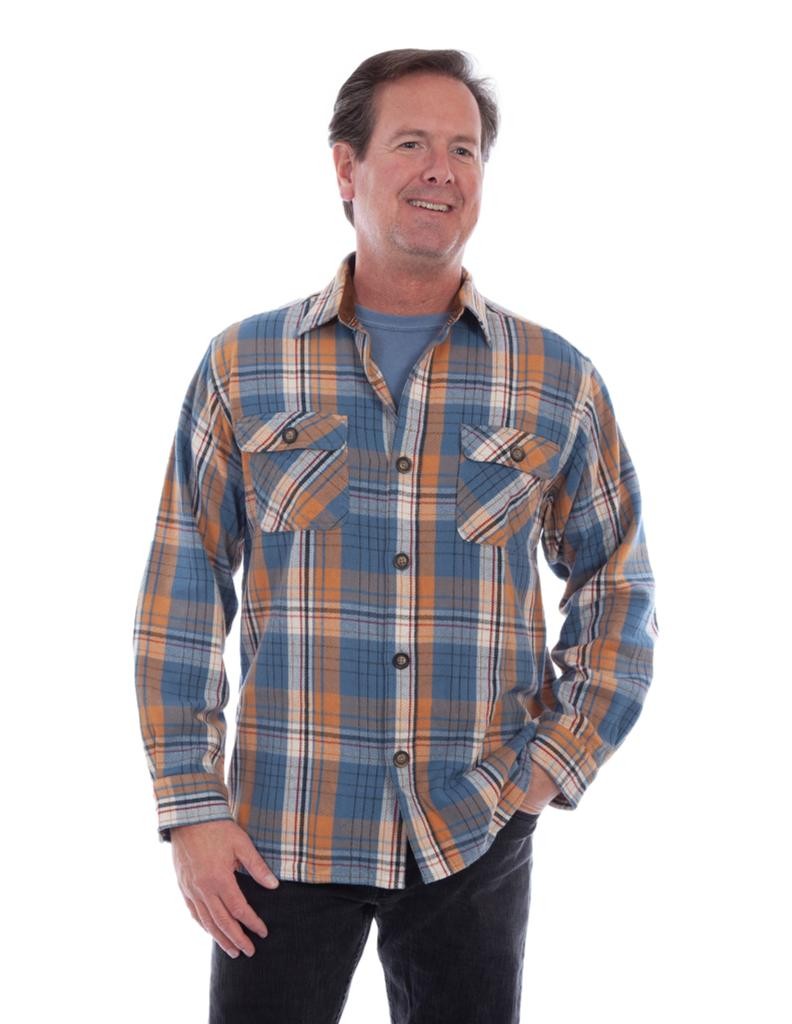 Scully Western Shirt Mens L/S Elbow Patch Plaid Flannel F0_5292