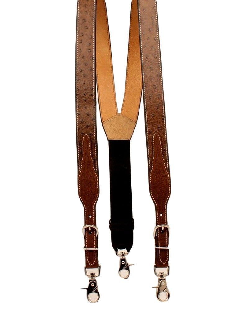 Nocona Western Suspender Men Leather Ostrich Print Adjust Tan