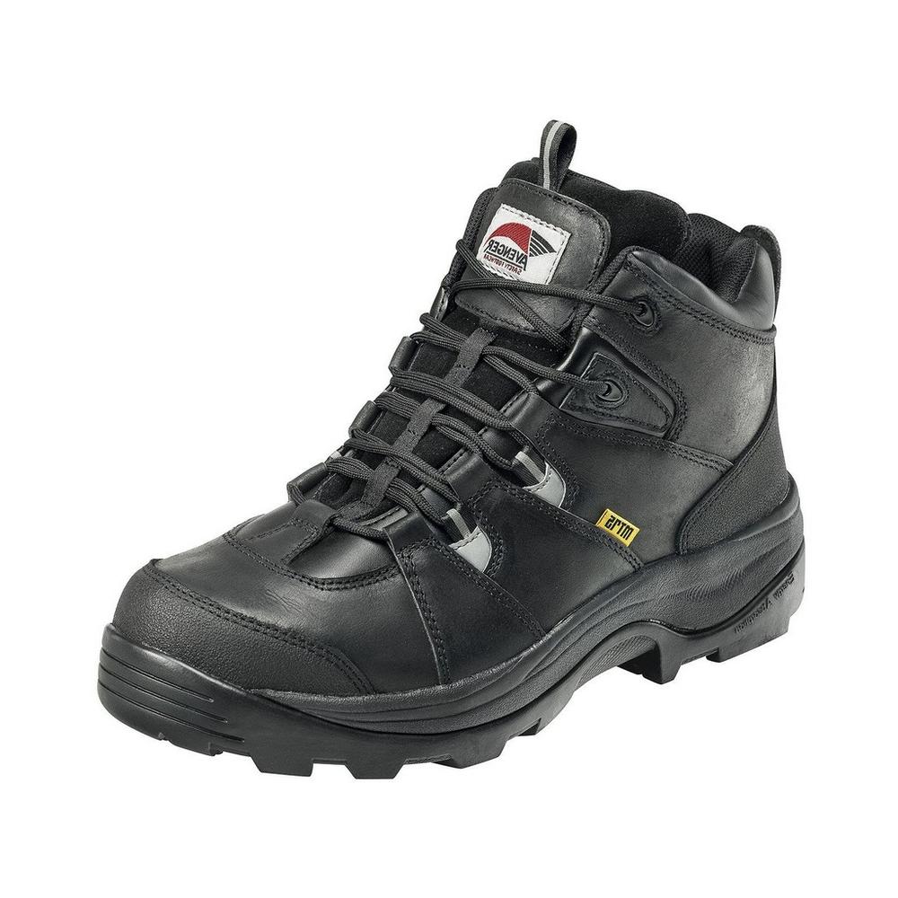 Avenger Work Boots Mens Steel Toe Leather Cushioned Lace Up Black 7313
