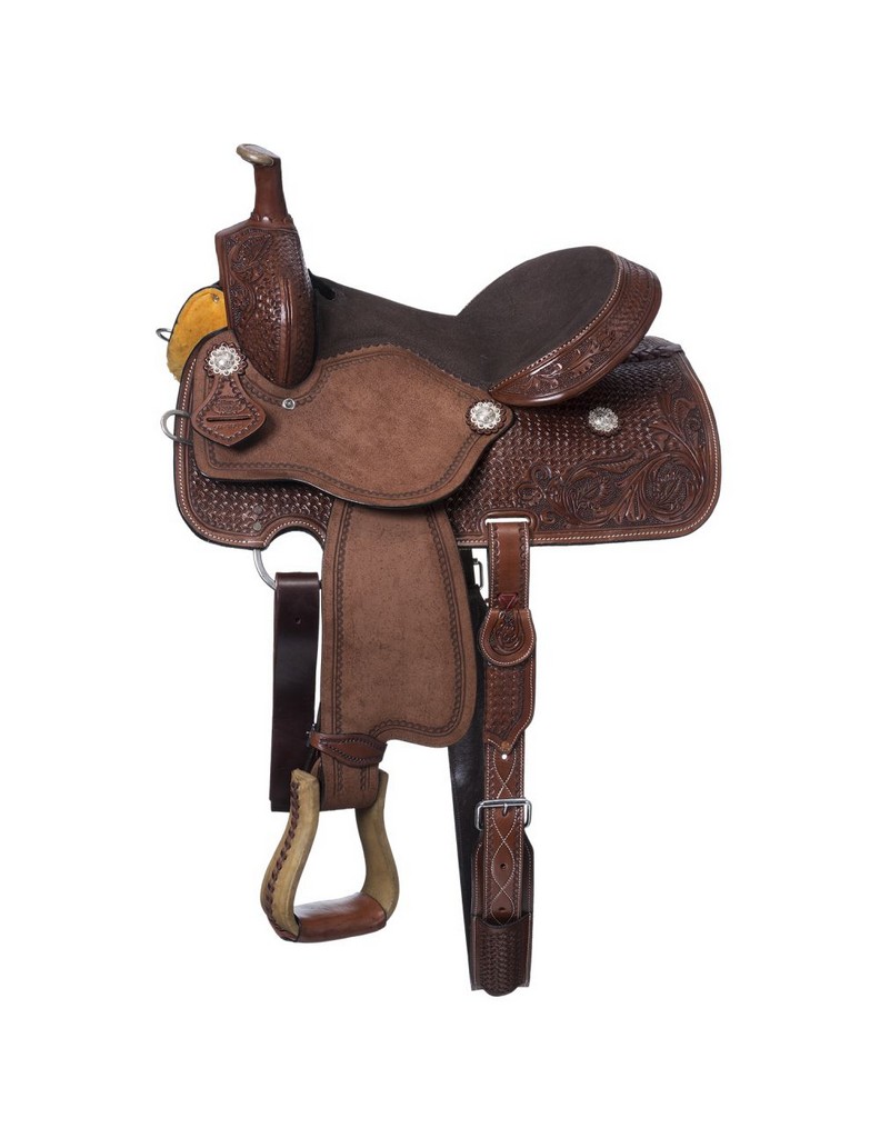 Tough 1 Western Saddle Silver Royal Tooling All Around 15" Brown SR365