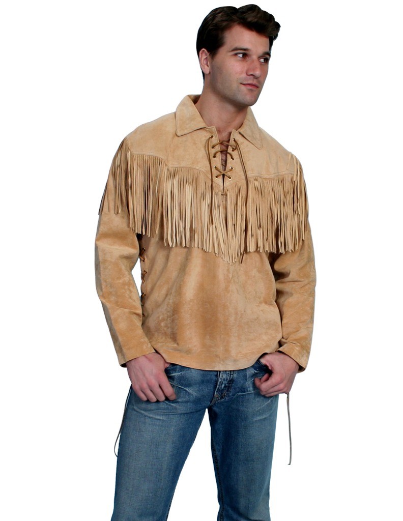 Scully Western Shirt Mens Trapper Long Sleeve Fringe Leather F0_5