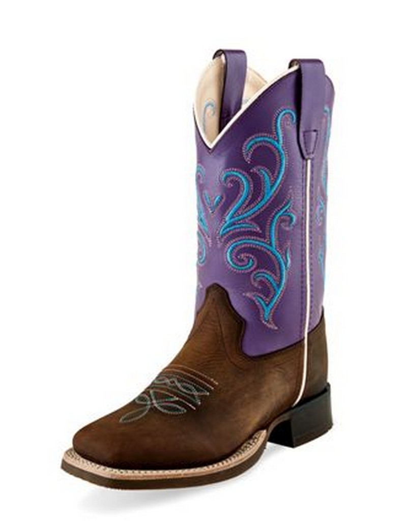 Old West Cowboy Boots Girls Leather Cushioned Purple Brown BSC1907