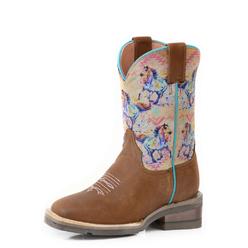 Roper Western Boots Girls Horse Print Brown 09-119-9991-0074 BR