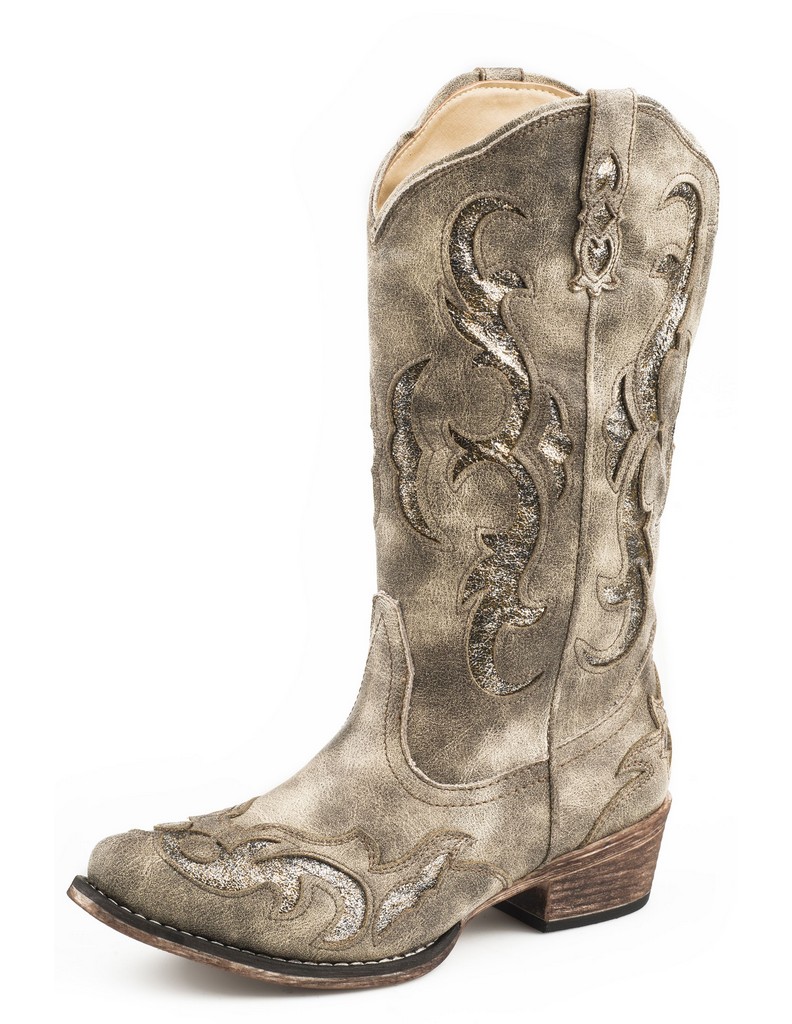 Roper Western Boots Womens Riley Glitter Tan 09-021-1566-2580 TA