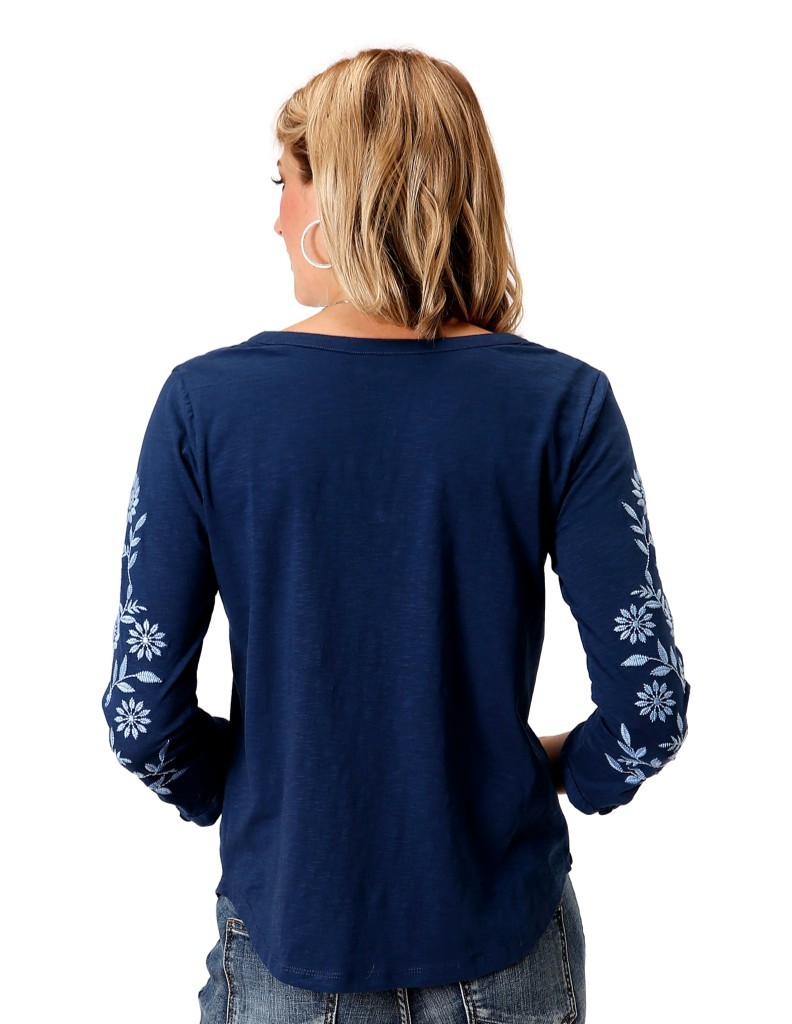 Roper Western Shirt Womens Yoke 3/4 Sleeve Blue 03-038-0513-3070 BU