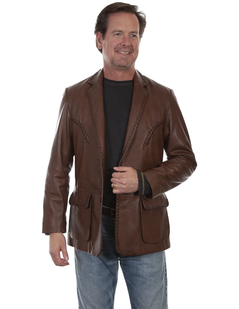 Scully Western Jacket Mens Leather Button Blazer F0_719 Chocolate