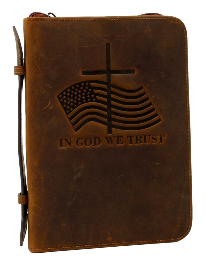 Nocona Western Bible Cover American Flag Zipper Cross Brown 0650902