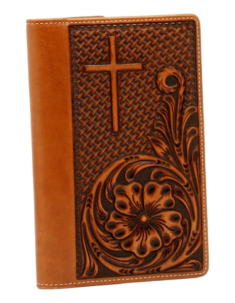 Nocona Western Bible Cover Floral Tooled Cross Stitching Brown 0651008