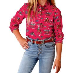 Roper Western Shirt Girls Long Sleeve Rayon Red 03-080-0590-4033 RE