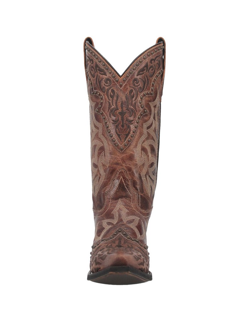 Laredo Western Boots Womens 12" Embroidery Studs Brown 52410