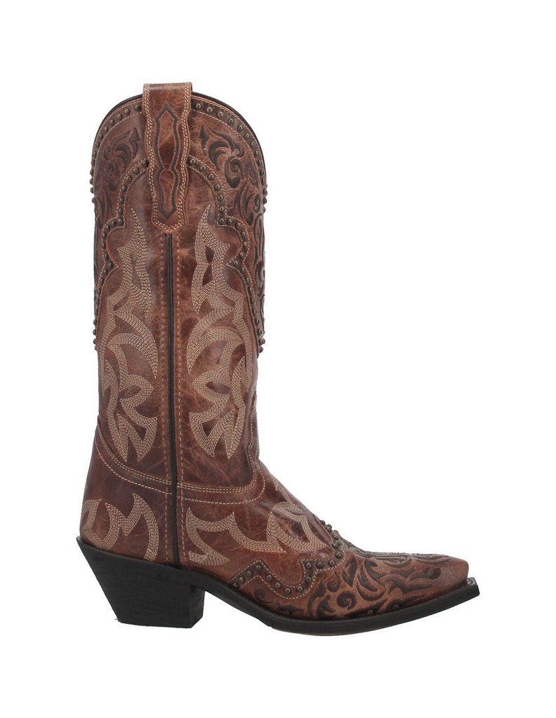 Laredo Western Boots Womens 12" Embroidery Studs Brown 52410