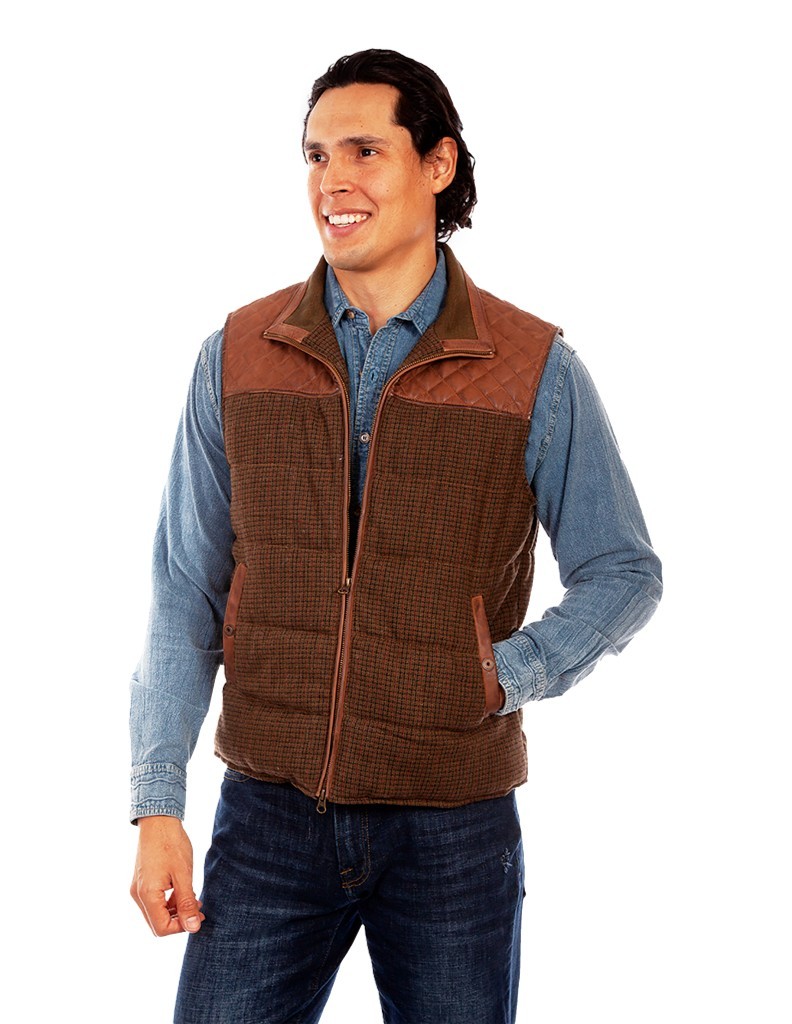 Scully Western Vest Mens Leather Trim Quilted Vintage Brown F0_1092