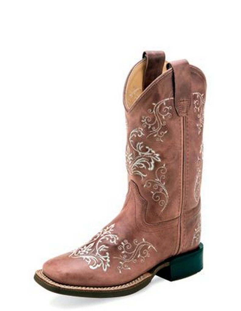 Old West Western Boots Girls Fancy Leather Cactus Pink BSC1956