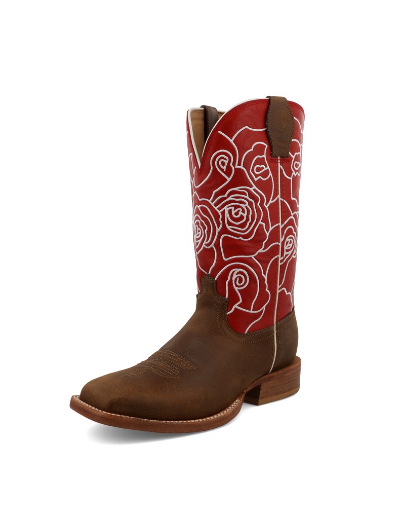 Twisted X Western Boots Womens Pull On Sequoia Red Rose WXTL003