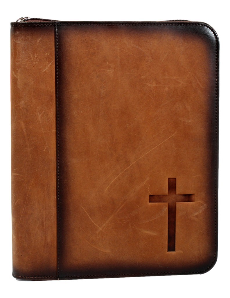 Nocona Western Bible Cover Stained Cross Zip Closure Brown 0651502