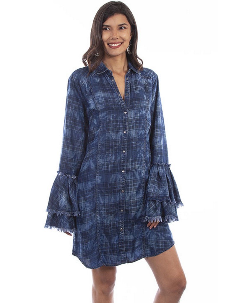 Scully Western Dress Womens L/S Button Shirt S Navy F0_HC648