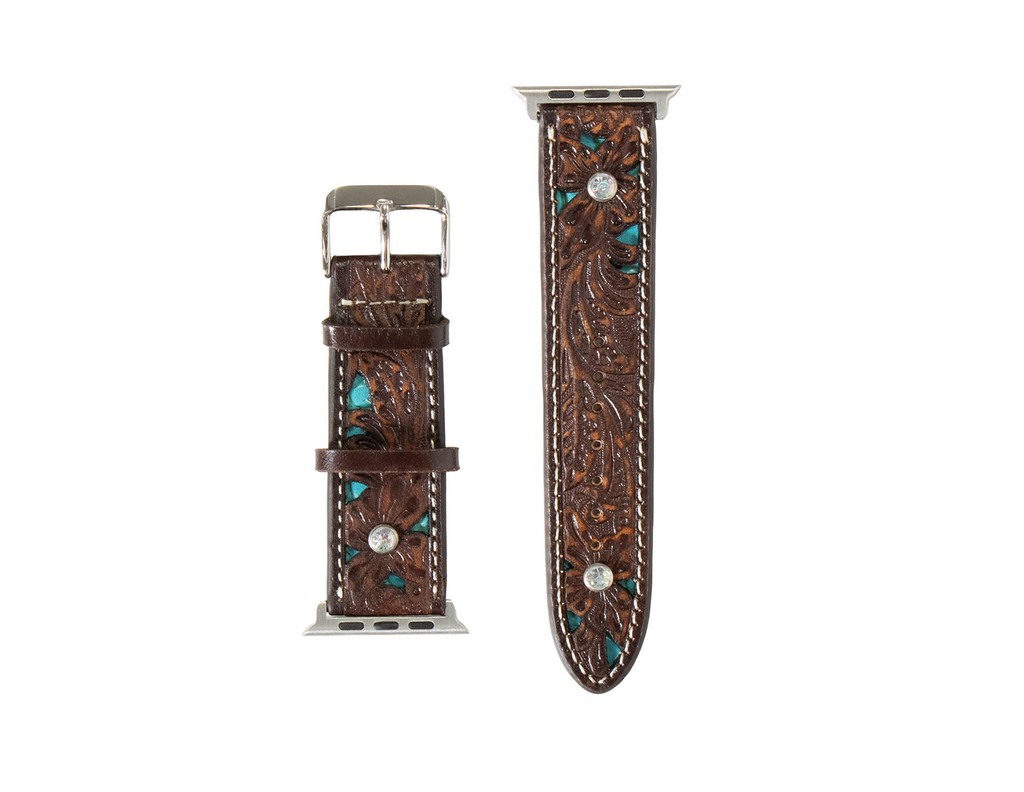 Nocona Western Watch Band Tooled Cross Floral Buckle L Brown N3101502
