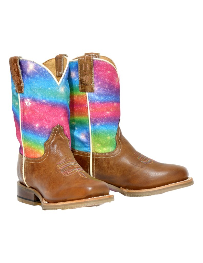 Tin Haul Western Boots Girls Rainbow Sparkle Brown 14-018-0077-0886 BR