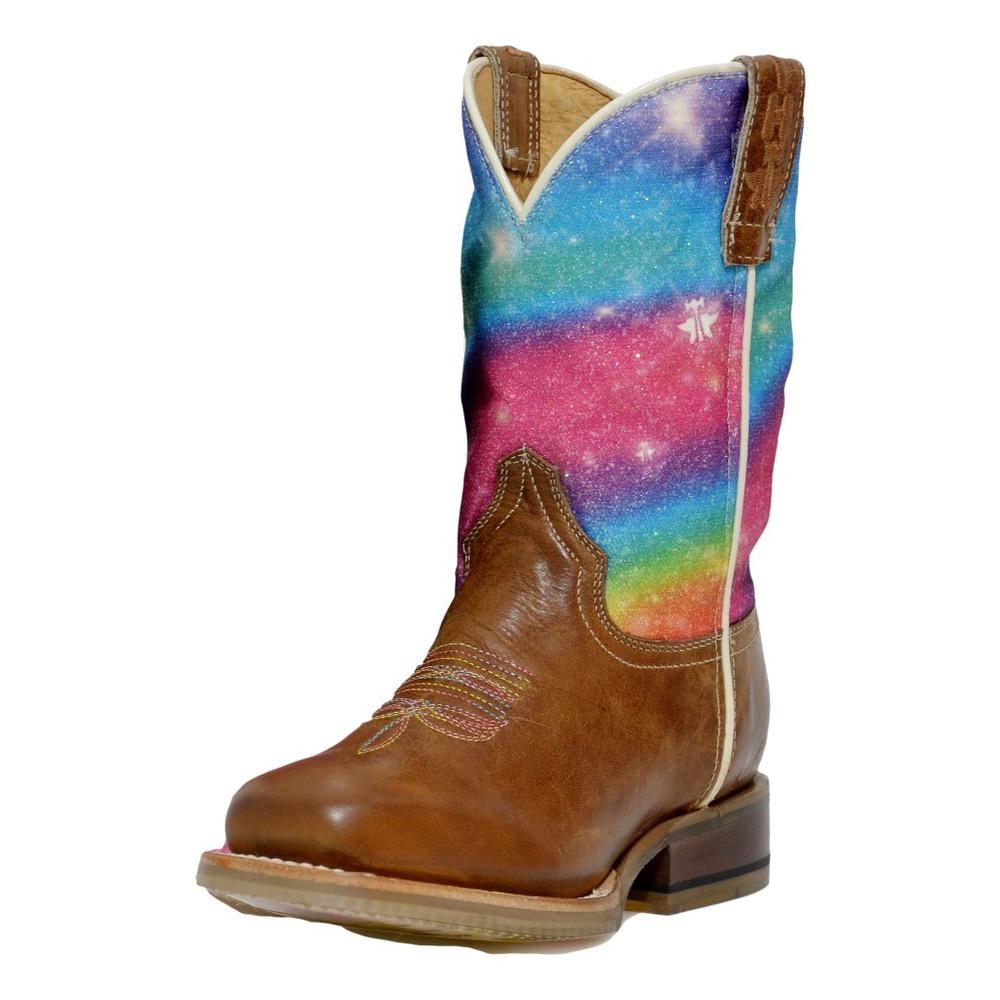 Tin Haul Western Boots Girls Rainbow Sparkle Brown 14-018-0077-0886 BR