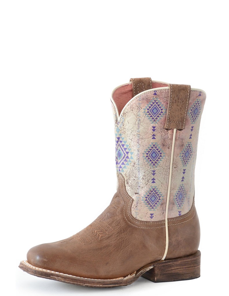 Roper Western Boots Girls Aztec Leather Tan 09-119-7022-8494 TA