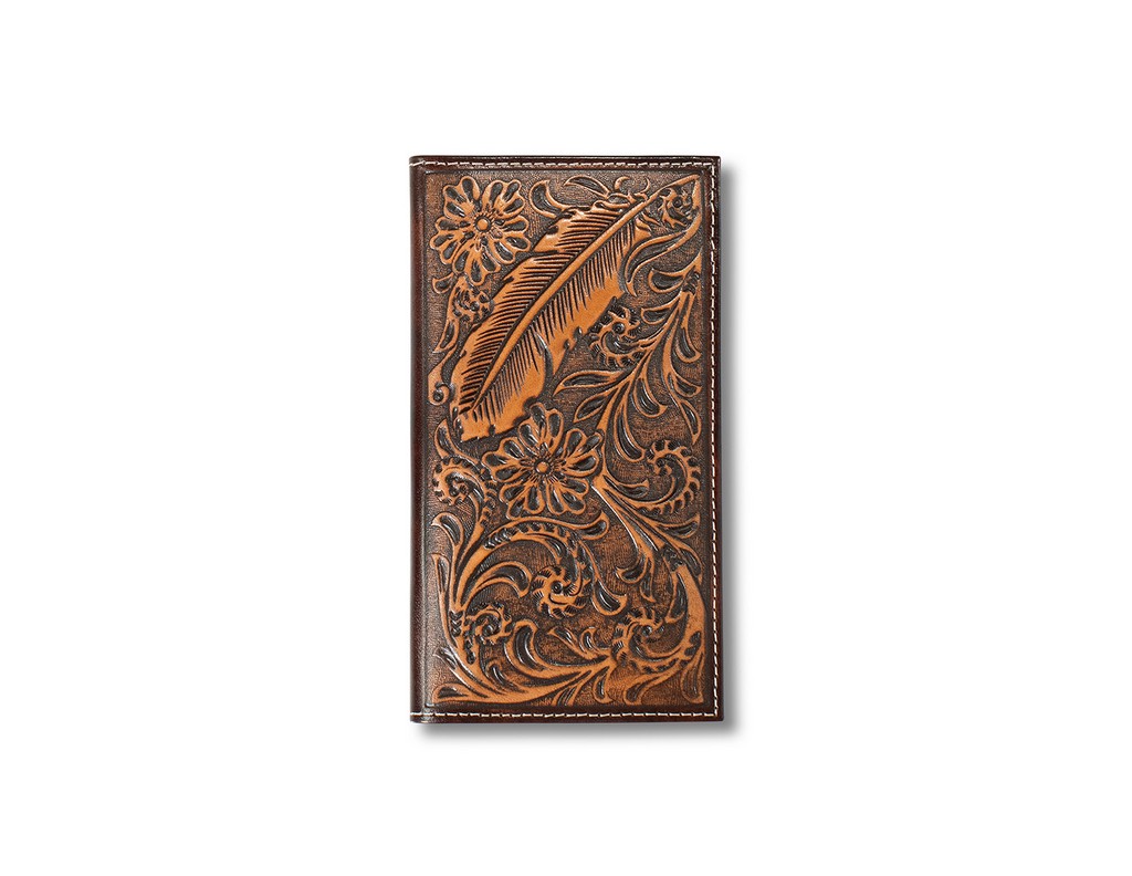Ariat Western Wallet Mens Rodeo Embossed Floral Feather Brown A3557502