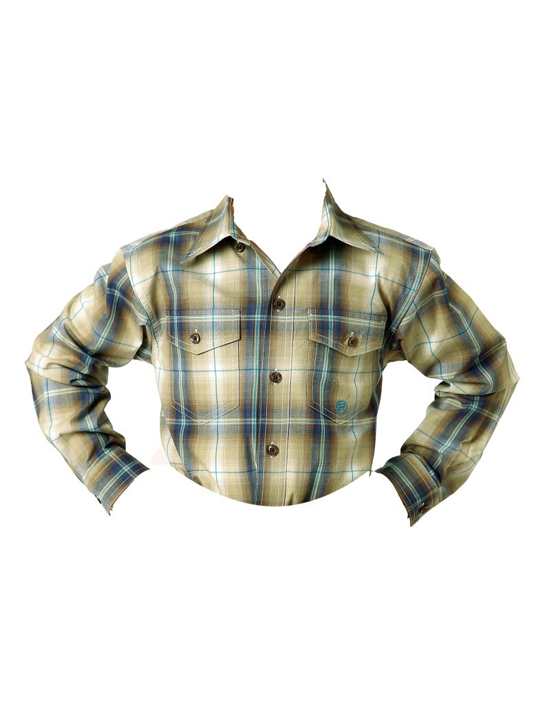 Roper Western Shirt Boys L/S Plaid Button Tan 03-030-0378-7031 TA