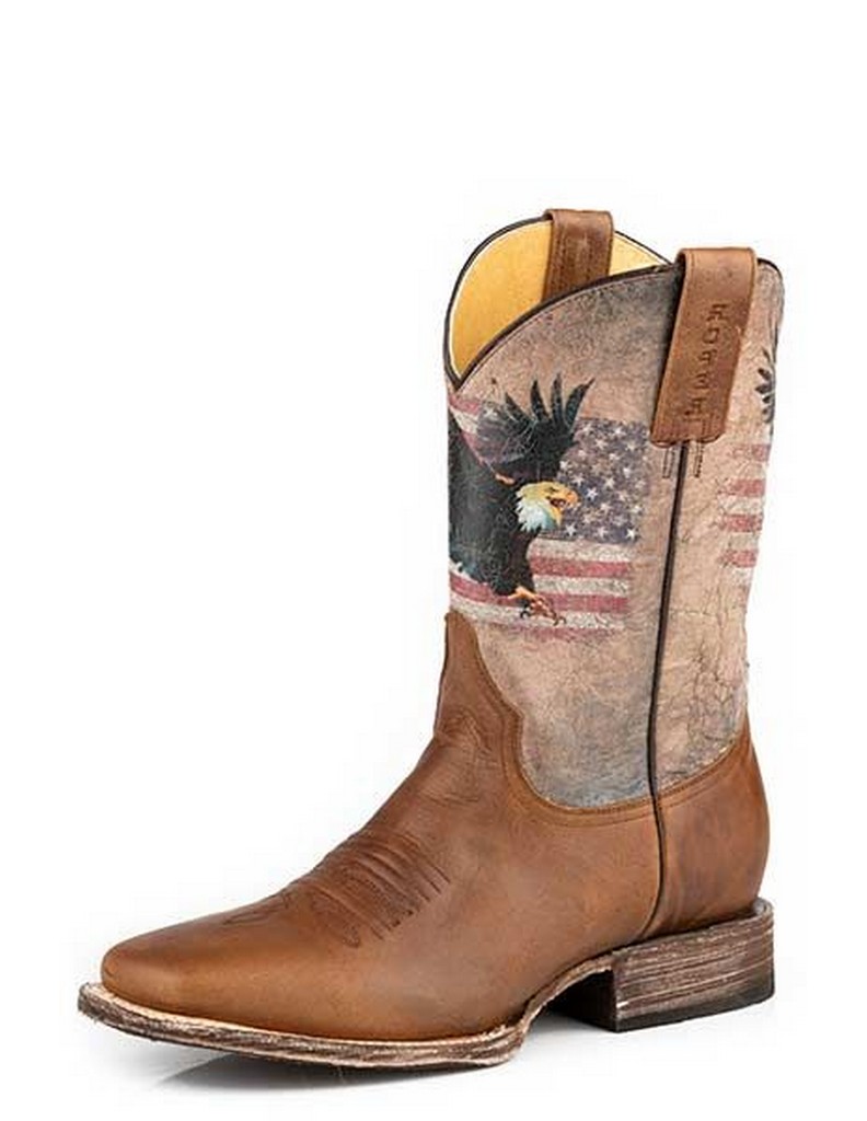 Roper Western Boots Mens American Eagle Brown 09-020-7001-8551 BR