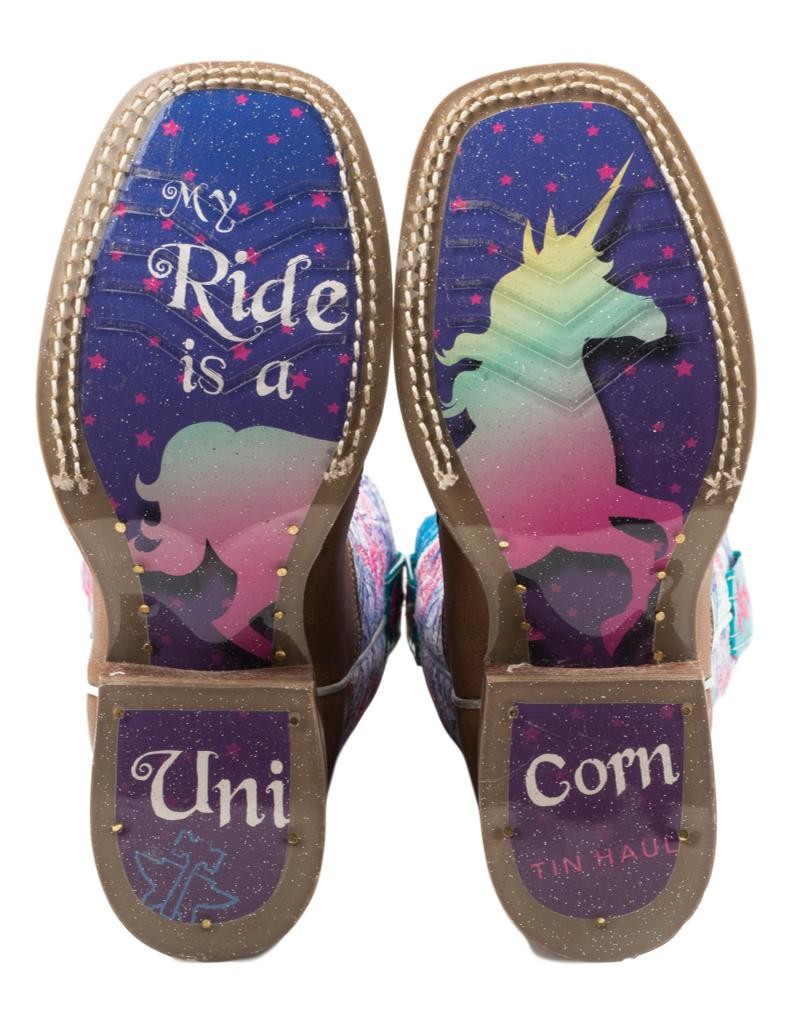 Tin Haul Western Boots Girls Unicorn Square Tan 14-018-0077-0804 TA