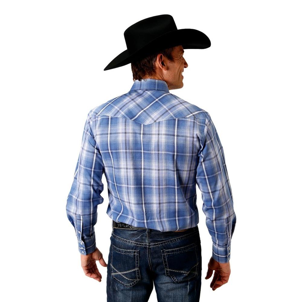 Roper Western Shirt Mens Snap L/S Plaid Blue 01-001-0171-6043 BU
