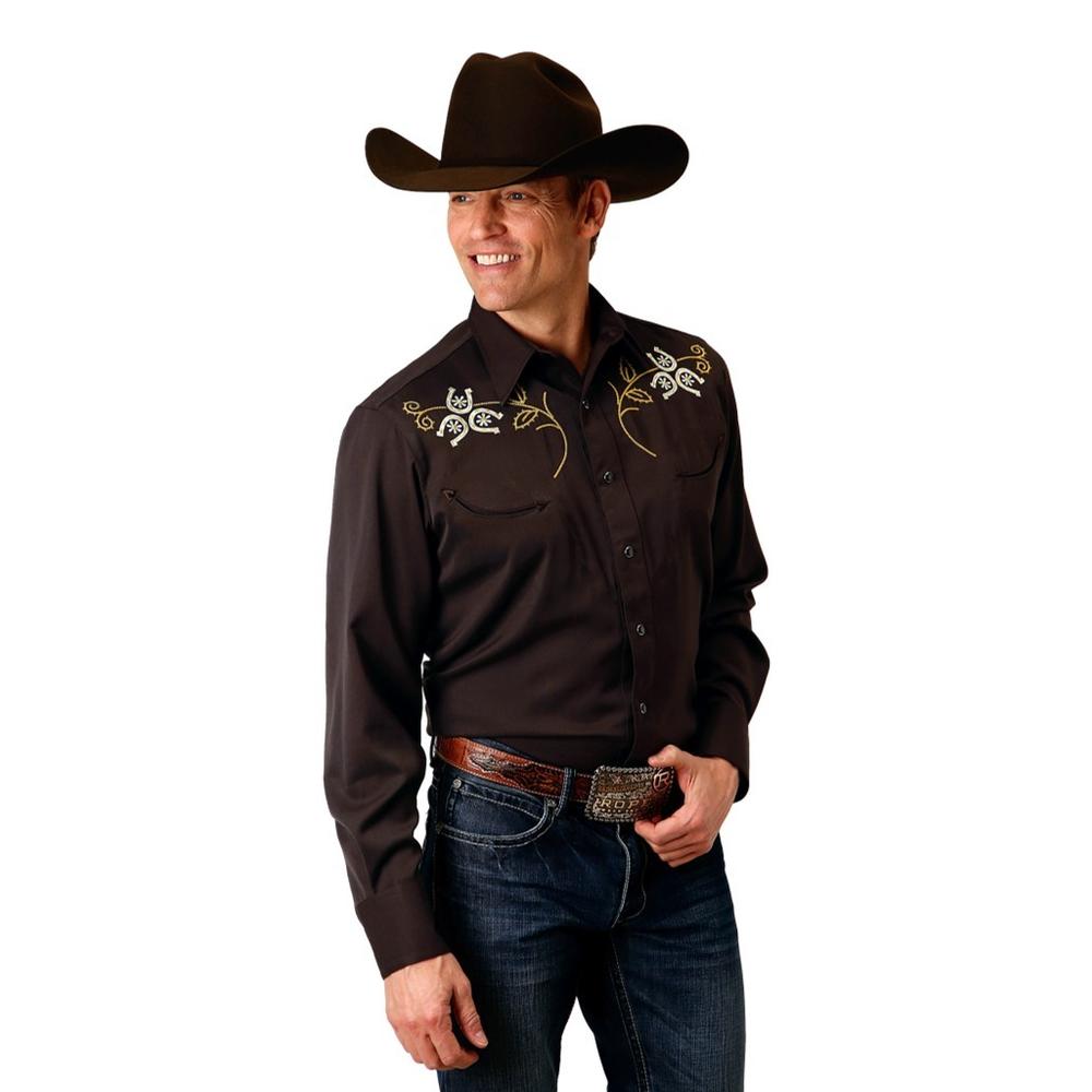 Roper Western Shirt Mens L/S Horseshoe Brown 03-001-0040-0678 BR