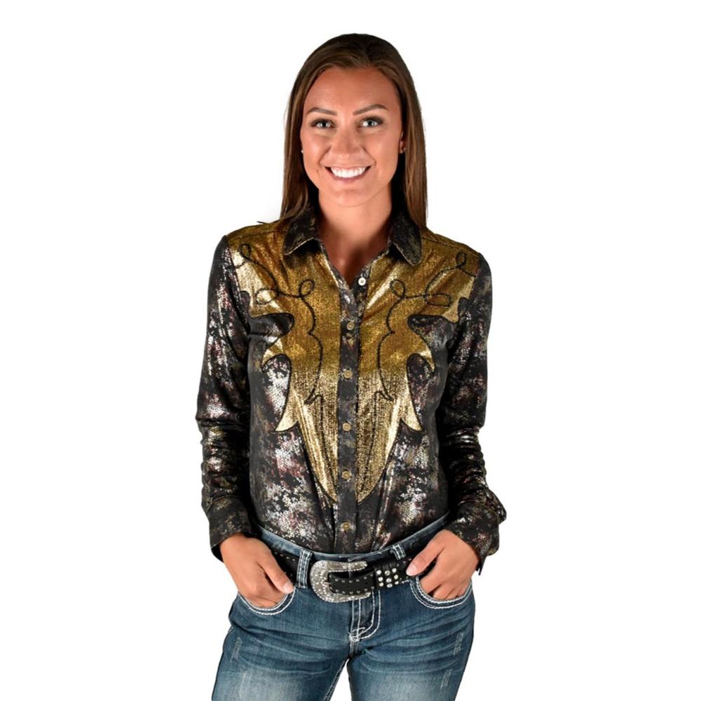 Cowgirl Tuff Western Shirt Womens Snakeskin Button L/S Black 100675