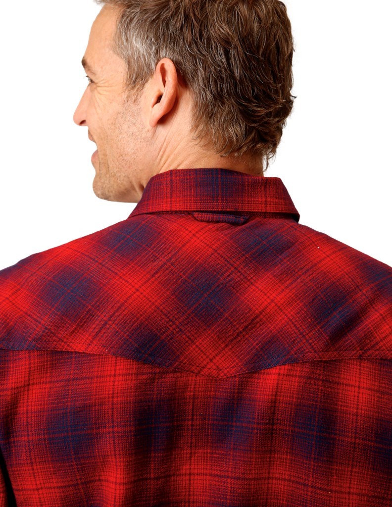 Roper Western Shirt Mens Flannel Plaid L/S Red 03-001-0722-5696 RE
