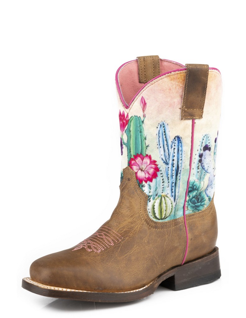 Roper Western Boots Girls Cacti Print Tan 09-119-7022-8577 TA