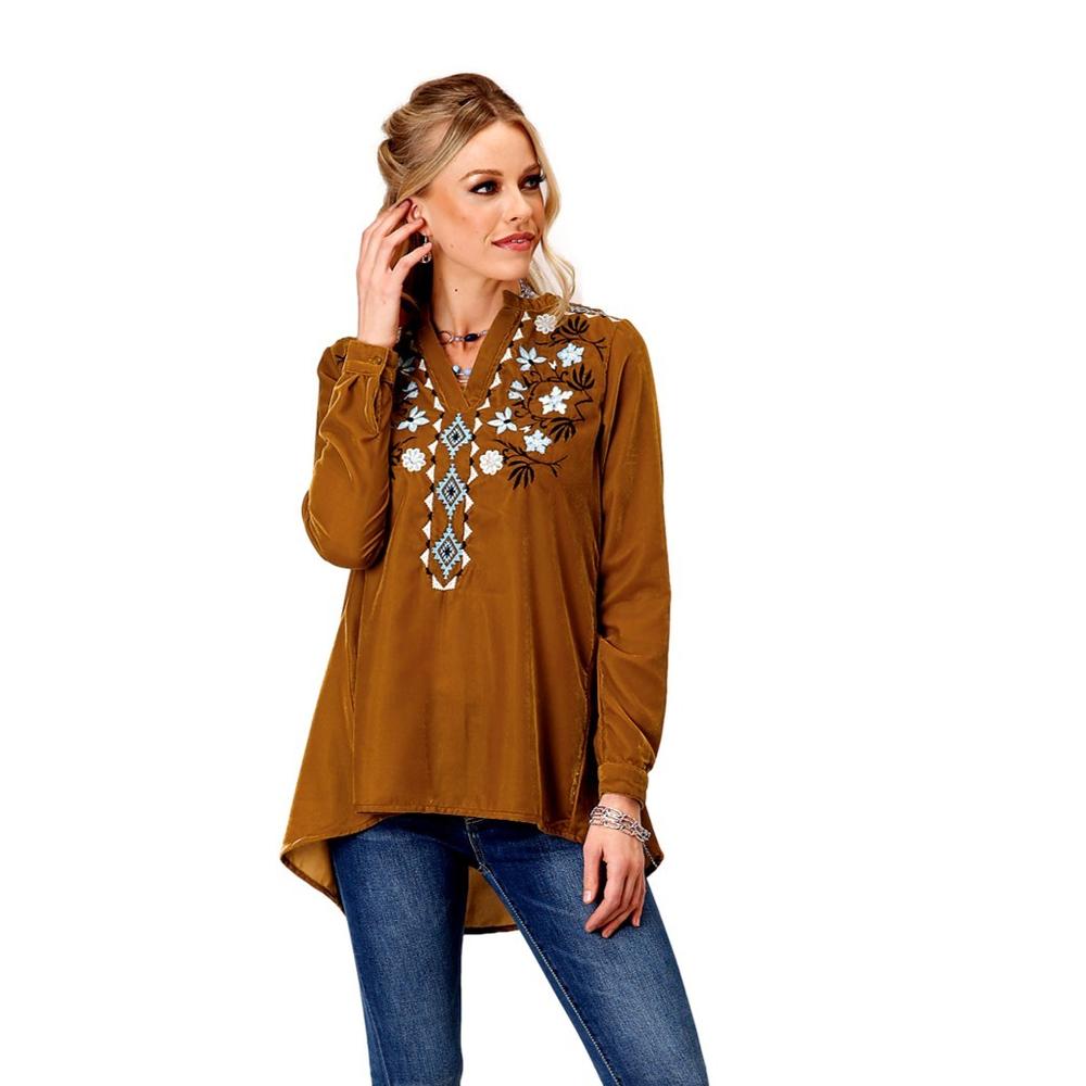Roper Western Shirt Womens L/S Tunic Velvet Gold 03-050-0565-1020 YE