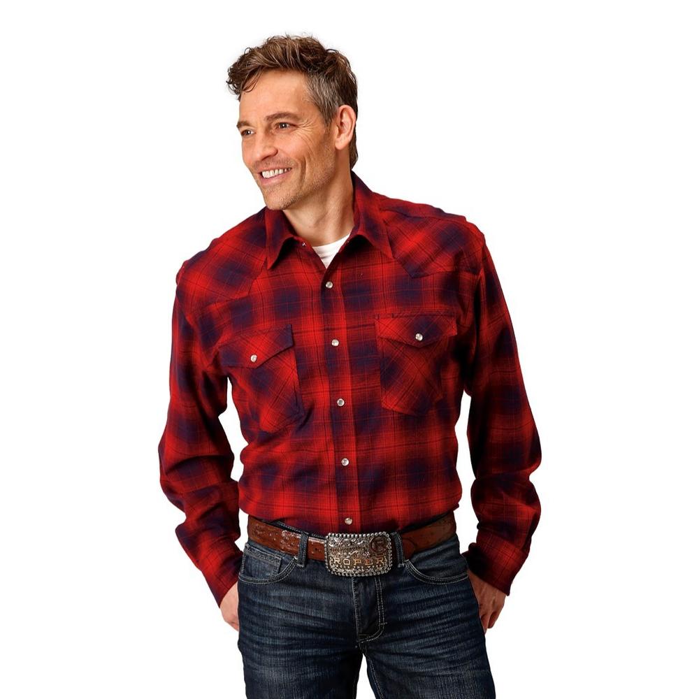 Roper Western Shirt Mens Flannel Plaid L/S Red 03-001-0722-5696 RE