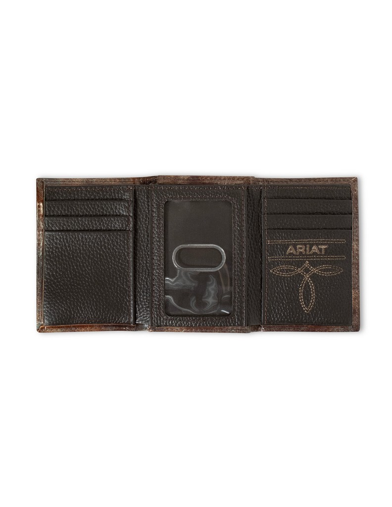 Ariat Western Wallet Mens Trifold Southwest Embossed Brown A3560202
