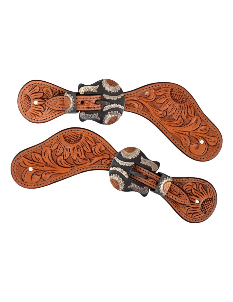 Circle Y Western Spur Straps Women Sunflower Tooled Antique 1012-35-W6